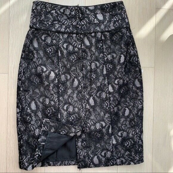 BLACK Lace Pencil Skirt Bodycon High Waist Zipper - Picture 5 of 6